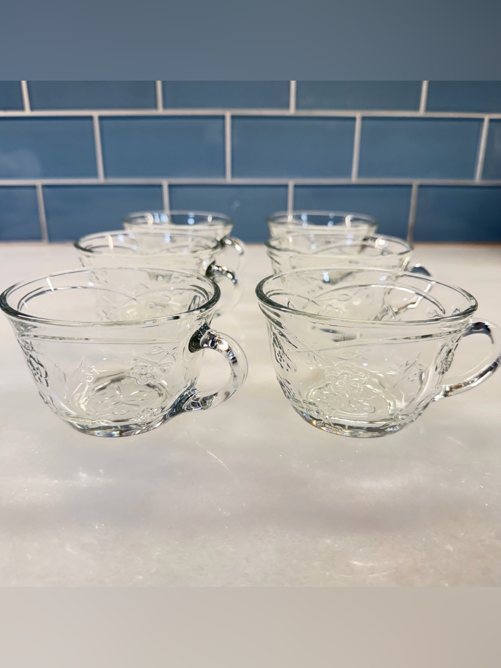 Clear Pressed Glass Tea Cups - Set of 6